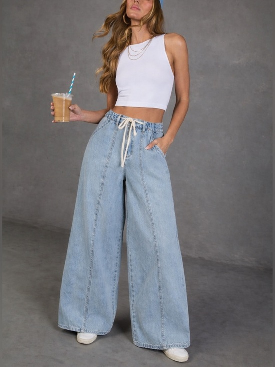 Celebrity Pink Denim - Celebrity-Pink Pull-On High-Rise Wide-Leg Jeans Elastic Small